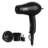 DAN Technology D29 Compact Travel Hair Dryer with Folding Handle, Diffuser, Concentrator and EU Plug Adapter, 1200W, 125V-250V Dual Voltage, Lightweight, 2 Speed for Travel and Home Use, ETL Certified