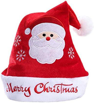 Youliy Santa Red Hat Christmas Flannel Santa Hat, Soft Warm Cute Cartoon Cap for Cosplay Costume