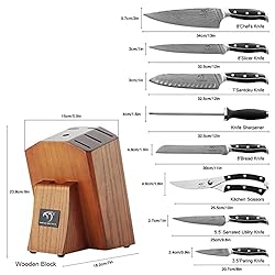 Damascus Kitchen Knife Set with Block, Damascus