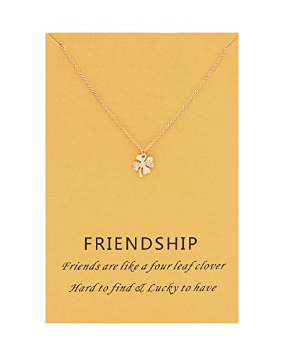 Zealmer Four Leaf Clover Necklace Lucky Charm Necklace Best Friends Gift for Women with Card - Thumbnail 3