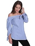 Simplee Apparel Women's Off the Shoulder Long Sleeve Knotted Top Blouse Navy