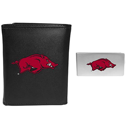 Siskiyou Sports NCAA Arkansas Razorbacks Mens Tri-fold Wallet & Money Clip, Bla…