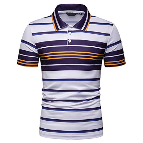 Men‘s Fashion Short Sleeve Stripe Painting Large Size Casual Top Blouse Shirts