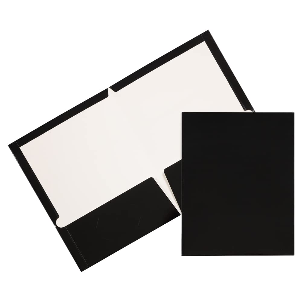 JAM PAPER Two Pocket Glossy Business Folders - Black - 6/Pack