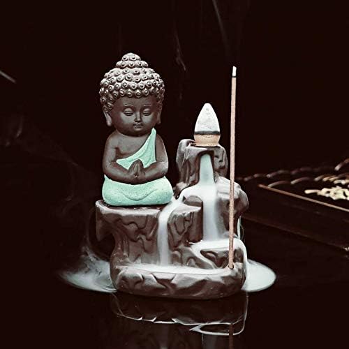 Kunti Craft Meditating Lord Buddha Backflow Incense Burners with 10 Free Incense Sticks (Green)