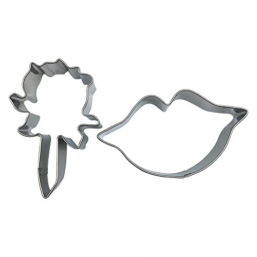 Mziart Beautiful Rose and Sexy Lip Stainless Steel Cookie Cutter Set of 2 Fondant Cutter Metal Cookie Molds for Anniversary Birthday Wedding Party