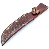 DamaskerUS 10" Handmade Real Leather Sheath for Fixed Hunting Blade Knife Engraved/Belt Loop