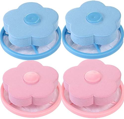 jatzde Washing Machine Floating Lint- 4 Pcs Reusable Washing Machine Filter Mesh Bag Hair Filter Net Pouch(2Blue & 2Pink)