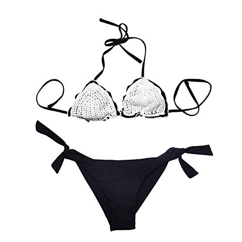 Women Bikini Lace Up Swimwear Knitted Bikini Sets Low Waist Two Piece Swimsuit Solid bottom Bathing Suit