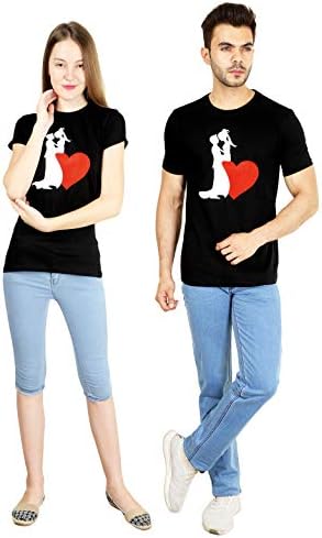 Yomitto Couple T Shirt Heart for Men and Women (Set of 2) | Made of 100% Bio Washed Cotton Fabric | Couple T-Shirt for Lovers