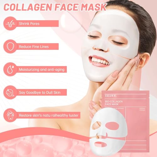 Bio Collagen Face Mask | Overnight Face Mask For Glass Glow Skin- Elasticity, Hydrating, Firming and Foisturizing | Gorean Glass Glow Skin | (1 count) 34gm X 4ea