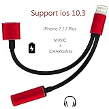 Support iOS 10.3 - Lightning to 3.5mm Audio Adapter, Betteck 2A 2 in 1 Lightning Charger and 3.5mm Earphones Jack Cable for Apple iPhone 7 7 Plus 6S 6 iPod iPad (Lightning- Red)