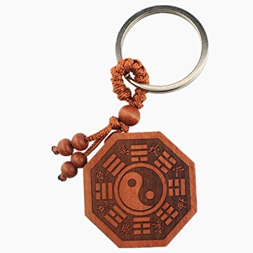 Muzuri Feng Shui Wood Tai Chi Ba Gua Eight Trigrams Men Women Key Ring/Keychain for Luck and Protection + Free Handmade Luck Red String Bracelet