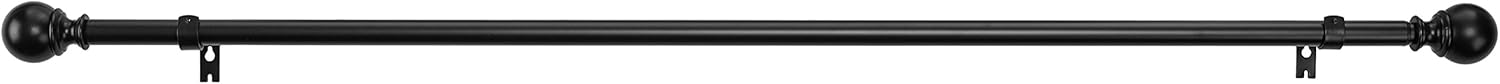 Basics 1" Curtain Rod with Round Finials - 72" to 144", Black: Home & Kitchen