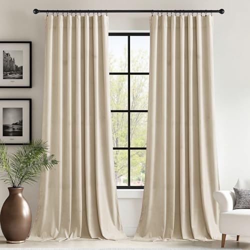 StangH Beige Velvet Curtains for Bedroom 96 inches Long, Luxury Light Dimming Privacy Protect Room Dividers Heavy Thick Sliding Door Drapes for Living Room, W62 x L96, 2 Panels