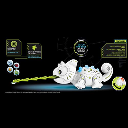Highpot LED Color Changing RC Robotic Chameleon Toy with Bug Catching Action, Remote Control & Extendable Tongue with Animated Eyes and Tail