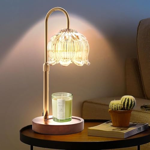 WAMBORY Candle Warmer Lamp with Timer Dimmable, Height Adjustable Electric Candle Warmer Light with 2 Bulbs, Fragrance Wax Melt Warmer Lamp for Gifts, New Home Decor(Candles Not Included)