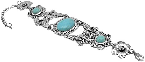 Oyang Vintage Silver Plated Bouquet Flower Turquoise Bracelet Jewelry Bangle Gift