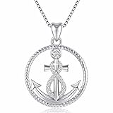 925 Sterling Silver Anchor and Infinity Nautical Symbol of Hope Vintage Pendant Necklace, Box Chain 18