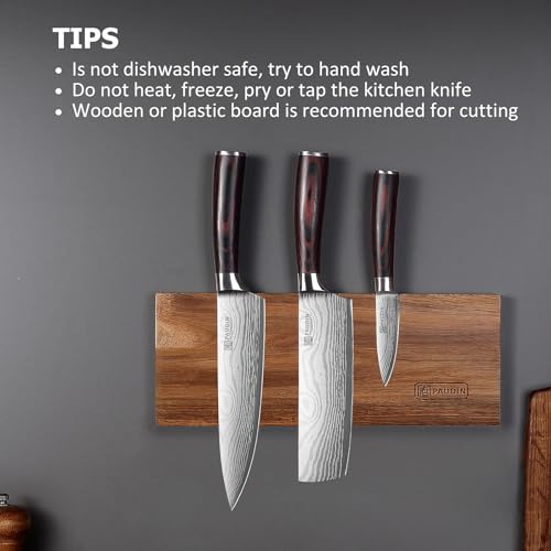PAUDIN Juego de Cuchillos de Cocina 3 Piezas - Acero Inoxidable de Alto Carbono 5Cr15MoV, Mango Ergonómico de Pakkawood - Set Profesional para Familia y Restaurante - Incluye Caja de Regalo