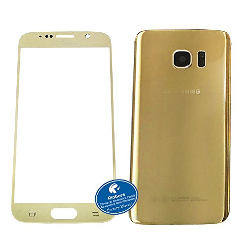 Rinbers Original Gold Rear Housing Back Cover Glass Battery Door with Original Gold Front Outer Lens Touch Screen Glass Panel Replacement Part for Samsung Galaxy S7 Edge Any Carrier