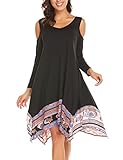 BURLADY Women's Loose Tunic Dresses Cold Shoulder Boho Style Casual Swing T-Shirt Dress