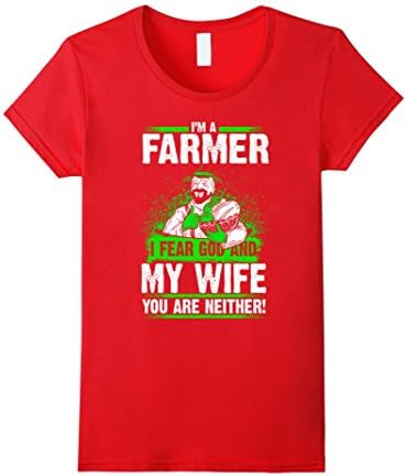 Womens Farmer Who Fears God &amp; Wife Funny Agriculture Shirt  Medium Red