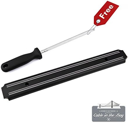 LIQUIDATION SALE--Black Magnetic Kitchen Knife Holder - 15 inch Strip - Storage Bar Strip | Multi-purpose Tool Rack +Bonus Knife Sharpener Rod Included