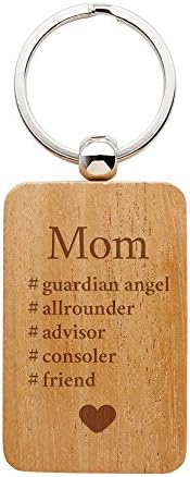 Wood Keychain - Keyring with Engraving – Hashtag Mom – Rectangular Wooden Pendant for Mother’s Day – Birthday Gift Idea Mum