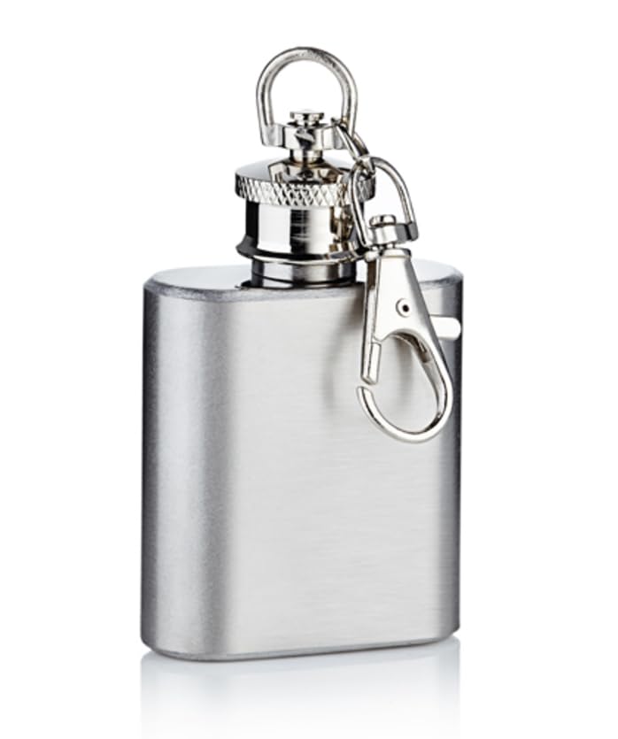 Stainless Steel Hip Flask Keyring 1 oz / 30ml Mini Gift Idea for Him