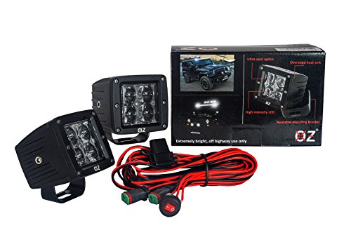 OZ-USA 3″ Black POD Ultra Flood Optic Lens 20w LED Cube Wide Beam Driving Fog Spot Light with Harness and Switch for Offroad Truck SUV ATV Motorcycle Marine Vessels Heavy Equipment (1pair)