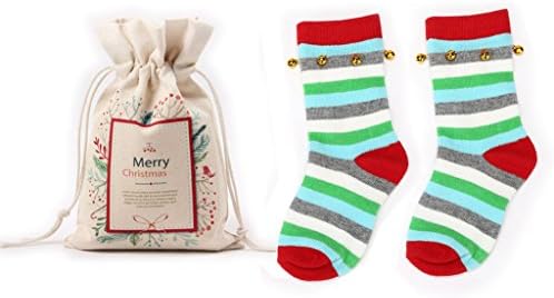 Kids Jingle Bells Christmas Socks Boys Girls #1 Red/Green Stripes(2 Pairs) 3T/6T
