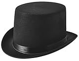 NJ Novelty - Black Felt Top Hat, Costume Dress Up Party Hat + White Band