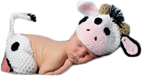 Newborn Baby Photo Props Girl Boy Clothes Crochet Knit Animal Cows Hat Shorts Photography Props Outfits Costume