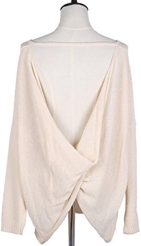 Sexy Backless Long Sleeve Casual Loose Blouse Pullover Tunic Tops Knit Sweater Women Spring Clothing (S/M, beige)