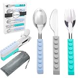 Stainless Steel Kids and Toddler Utensil Set - UpwardBaby Original Interlocking 6 Piece Set - Quick Self Feeding Silverware Flatware with Bag Included for School Lunchbox - See Video Demonstration