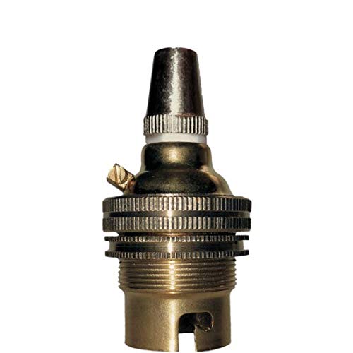 1 Pack Traditional Earthed Solid Brass Lampholder with Shade Retaining Ring and Metal Cord Grip | Raw Brass - no lacquer| B22|B22D | Bayonet Cap
