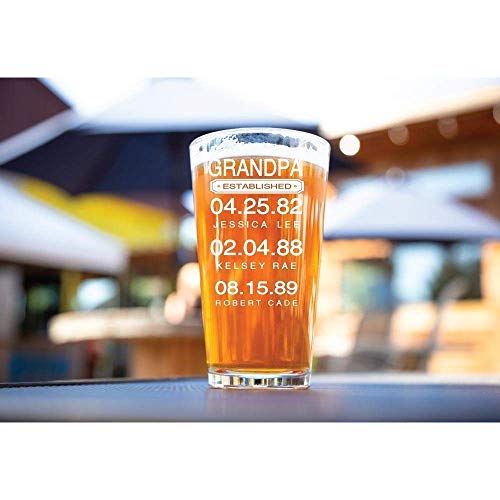Dad Pint Glass Gift for Father's Day Established Date and Kids Birthdays-16 oz