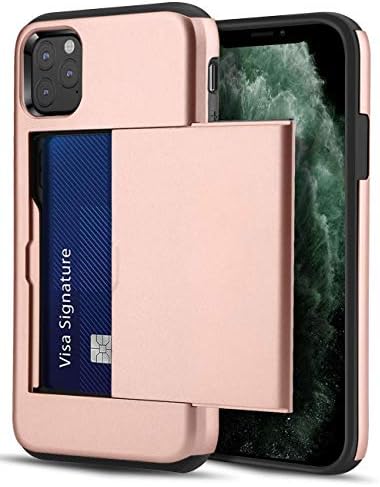 LUUDI Case for iPhone 11 Pro Case Wallet Protective Slim Shell Card Holder Sliding Cover Credit Card Slot Scratch Resistant Dual Layer Shockproof Bumper Case for iPhone 11 Pro 5.8 inches Rose Gold