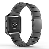 MoKo Fitbit Blaze Band , Stainless Steel Metal Replacement Link Bracelet with Double Button Folding Clasp for Fitbit Blaze Smart Fitness Watch, Frame NOT Included - BLACK