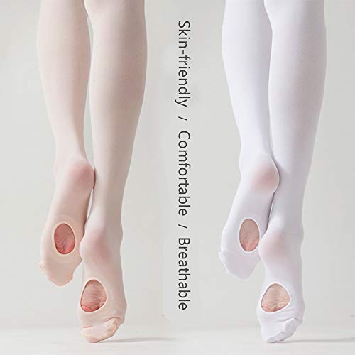 WEWINK PLUS Girls Ballet Tights 3 Pairs Dance Ballet Ultra Soft Pro Ballet Footed Tights with Holes (4 Pack Pink, Child L Age 8-12 (125-140cm))