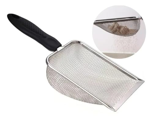 Pá Higiênica para Gatos e Cães em Aço Inox, Peneira para Caixa de Areia, Durável e Fácil de Limpar