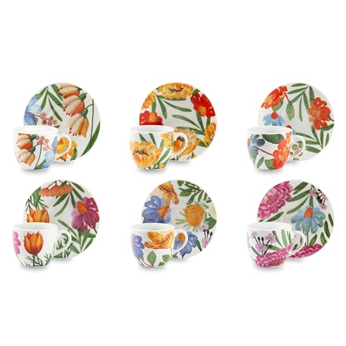 Excelsa Blooming Set of 6 Coffee Cups, Porcelain, 70 ml, Multicoloured