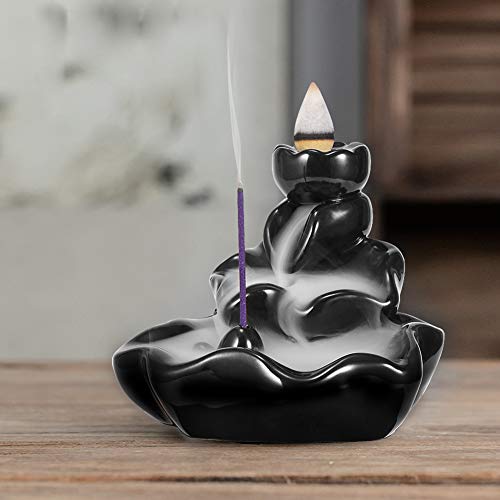 Waterfall Incense Holder,Ceramic Lotus Cone Stick Incense Burner,Backflow Burner Handcraft Gift Home Decor with 30 Free Cones Set