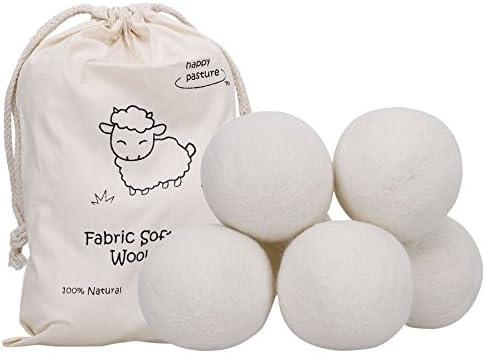 Happy Pasture 6 Pack 100% Premium Reusable Wool Dryer Balls -Natural Fabric Softener- Environmentally Friendly