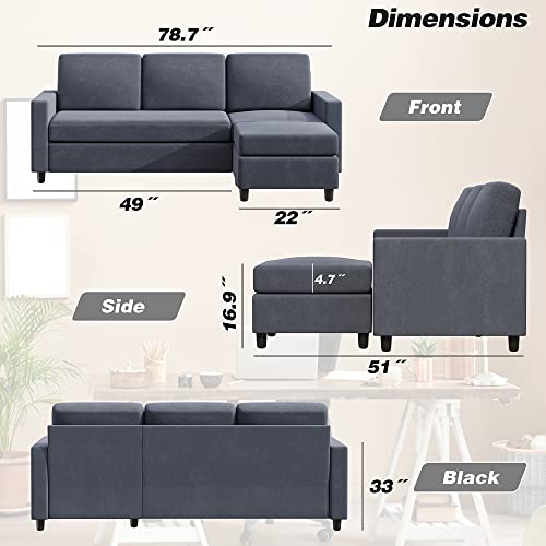 JY QAQA Convertible Sectional Sofa Couch with 3Seat Sofa, LShaped