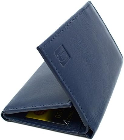 Leather RFID Blocking Protection Tri-Fold Trifold Wallet (Blue)