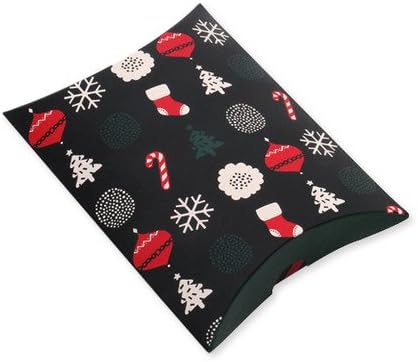 DECOLUV Pillow Gift Boxes - Set of 5 Decorative Treats Boxes, Cookies, Candy and Soaps Gift Boxes for Christmas, Birthdays, Holidays, Weddings, Etc (5.51 x 5.70 x 1.57 Inches, Happy Christmas)