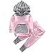 Newborn Baby Girls Hoodie Long Sleeve Striped Top Sweatshirt Pants Outfit Set (0-6months, Pink)
