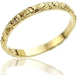 Flower Wedding Band, Rose wedding ring, Vintage style women wedding ring, flowers engraving band, Botanical texture ring SIZE 7.5